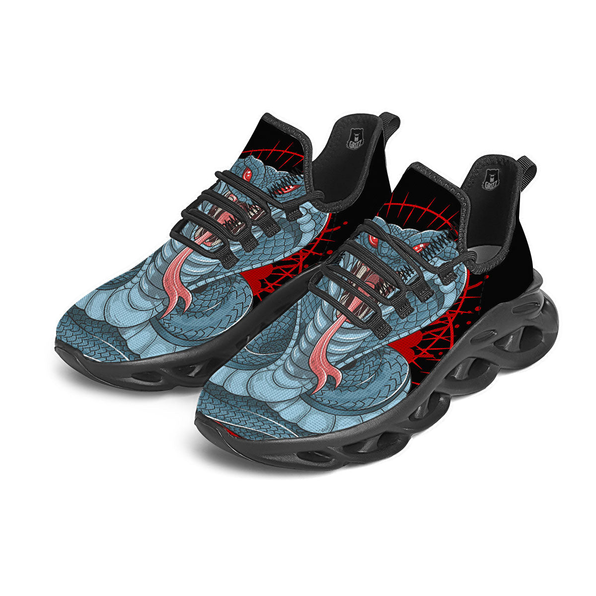 King Cobra Body Blue Print Black Running Shoes-grizzshop