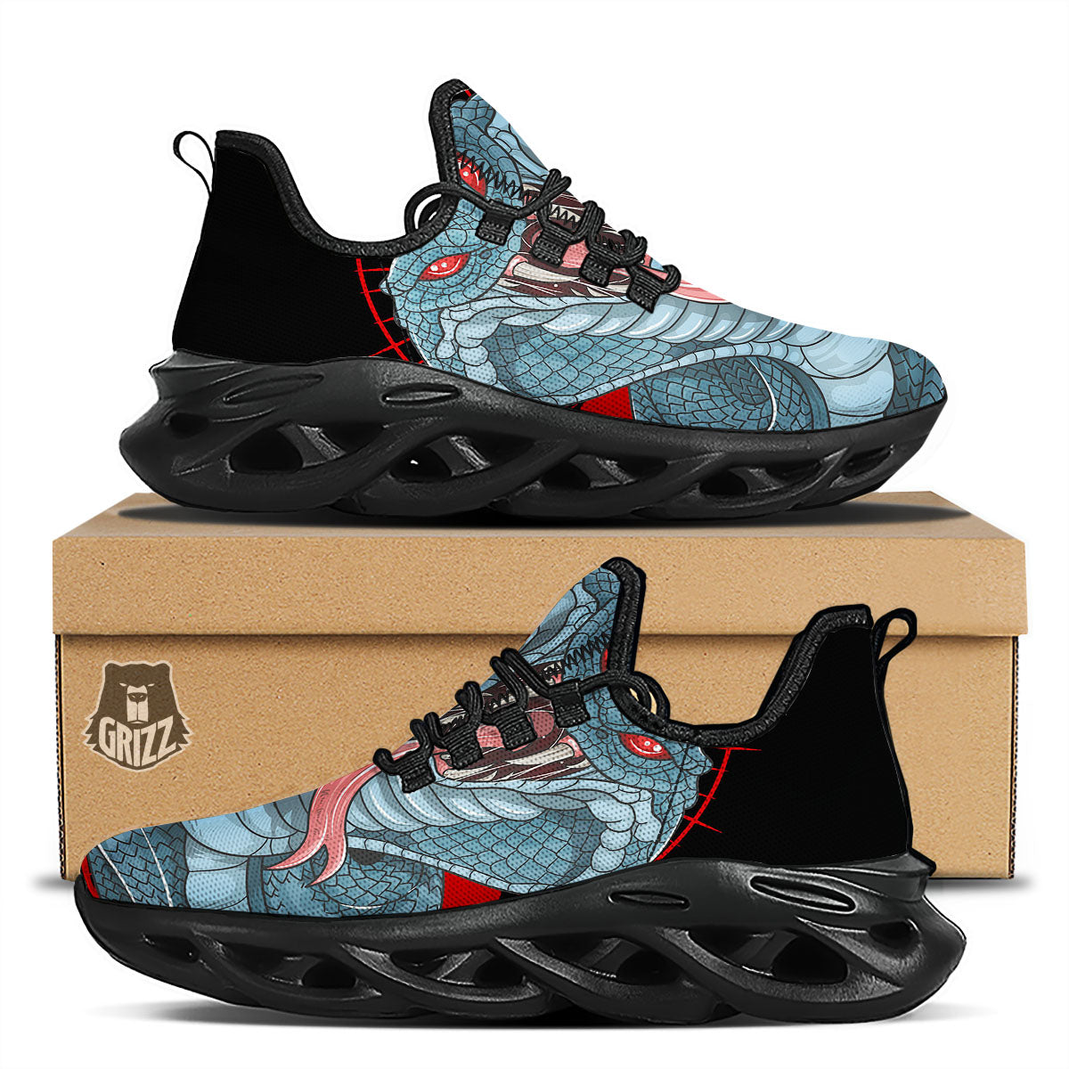 King Cobra Body Blue Print Black Running Shoes-grizzshop