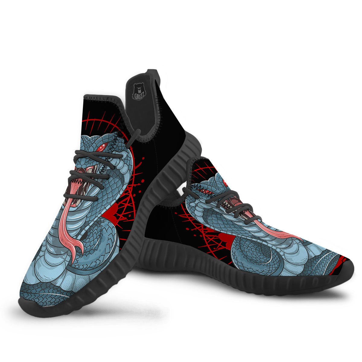 King Cobra Body Blue Print Black Walking Shoes-grizzshop
