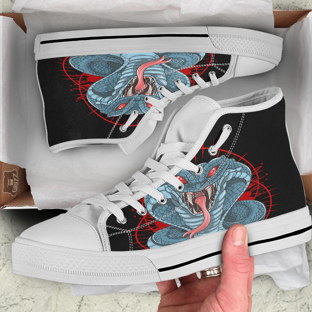 King Cobra Body Blue Print White High Top Shoes-grizzshop