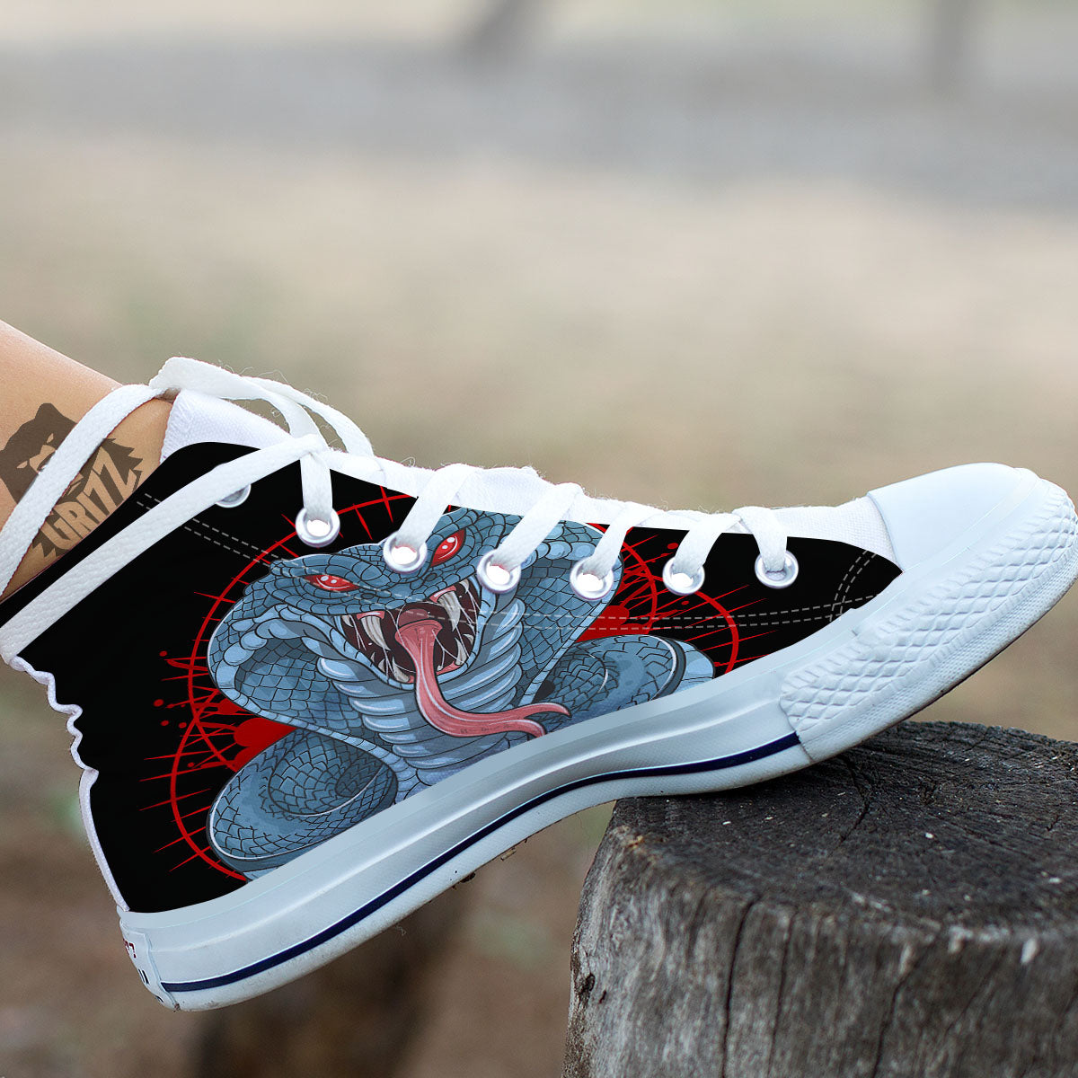 King Cobra Body Blue Print White High Top Shoes-grizzshop