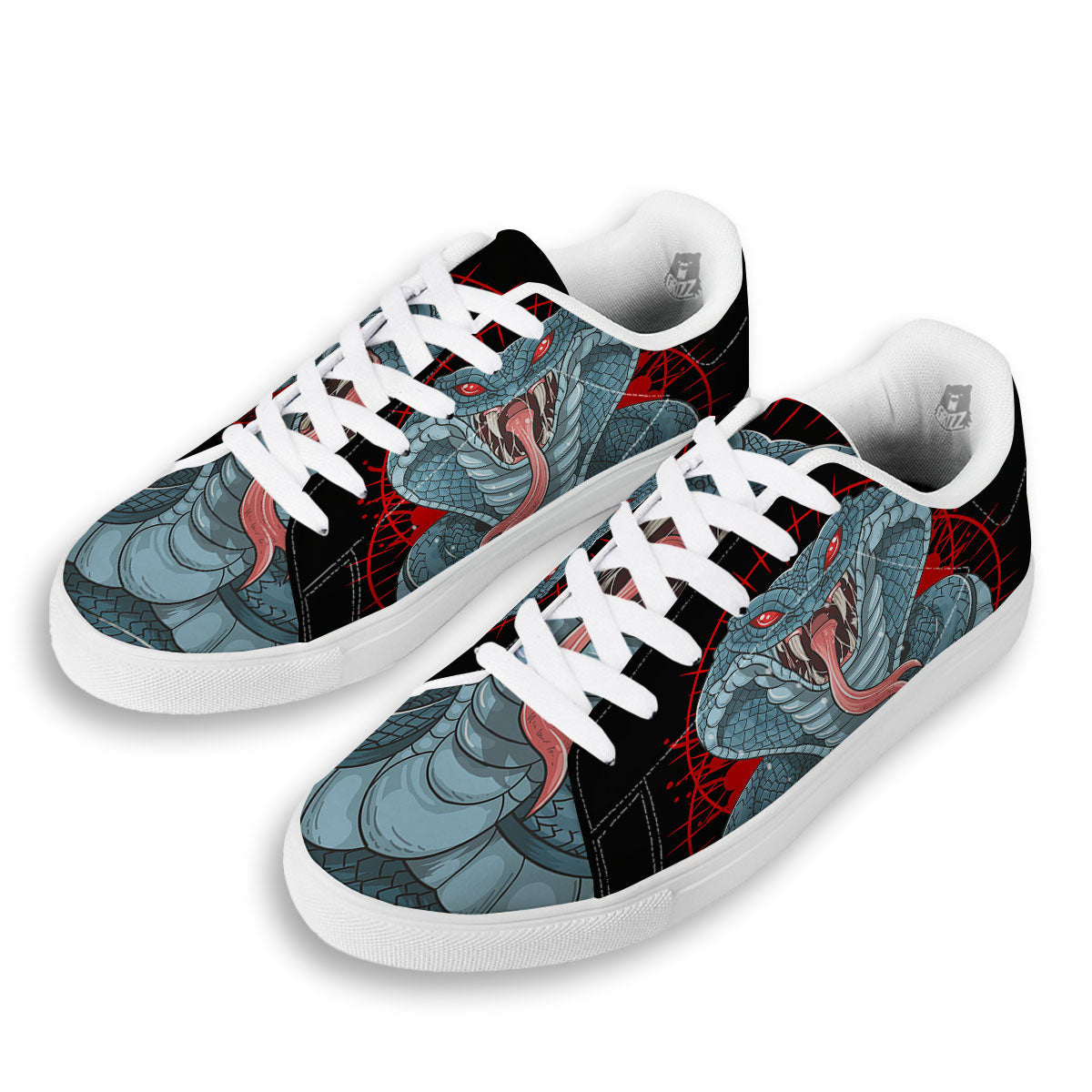 King Cobra Body Blue Print White Low Top Sneakers-grizzshop