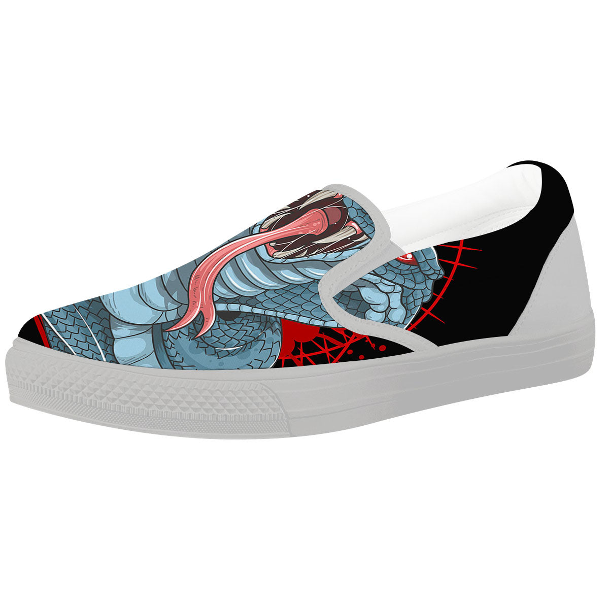 King Cobra Body Blue Print White Slip On Shoes-grizzshop