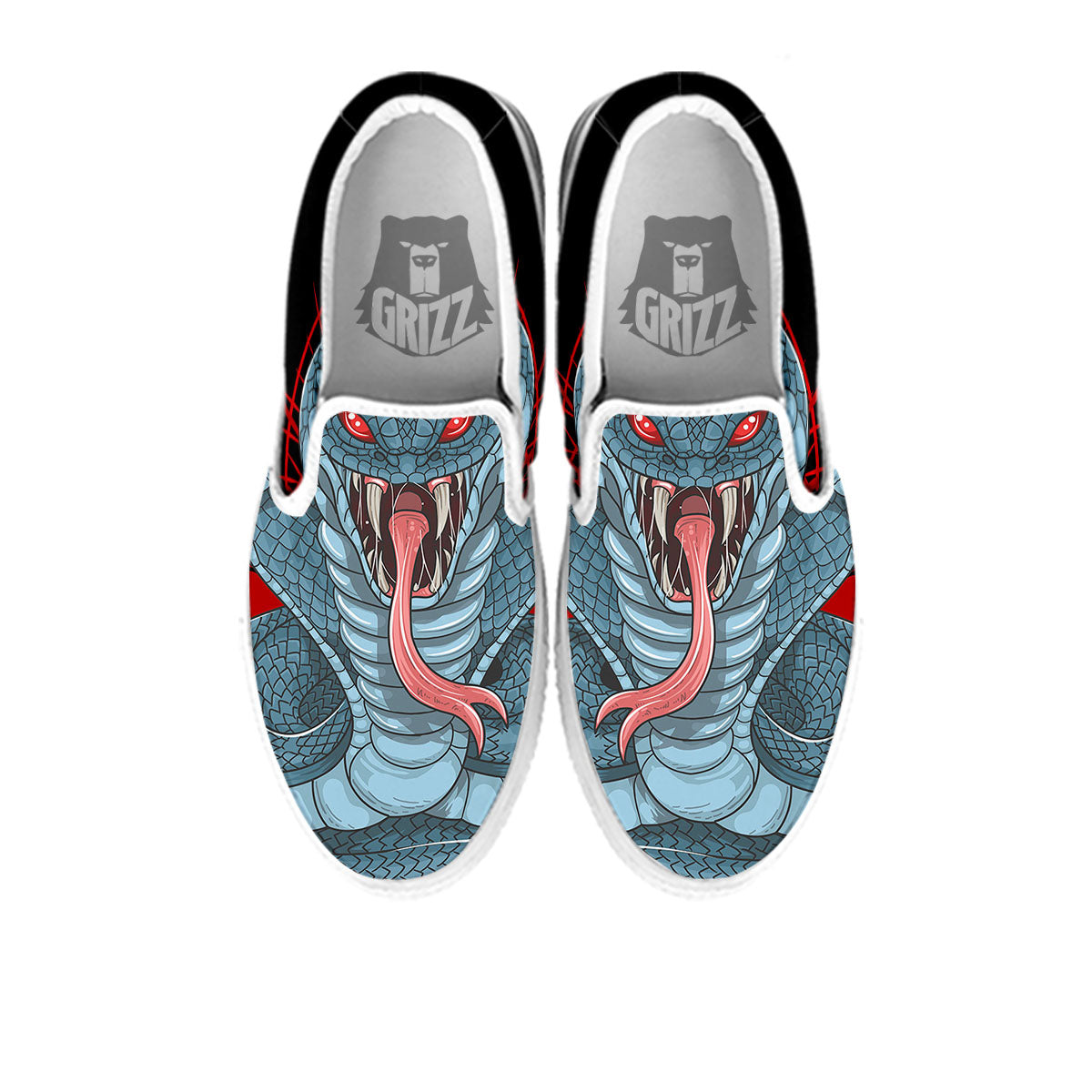 King Cobra Body Blue Print White Slip On Shoes-grizzshop