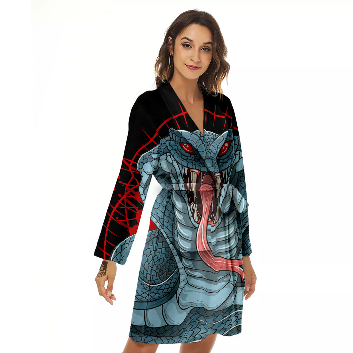 King Cobra Body Blue Print Women's Robe-grizzshop