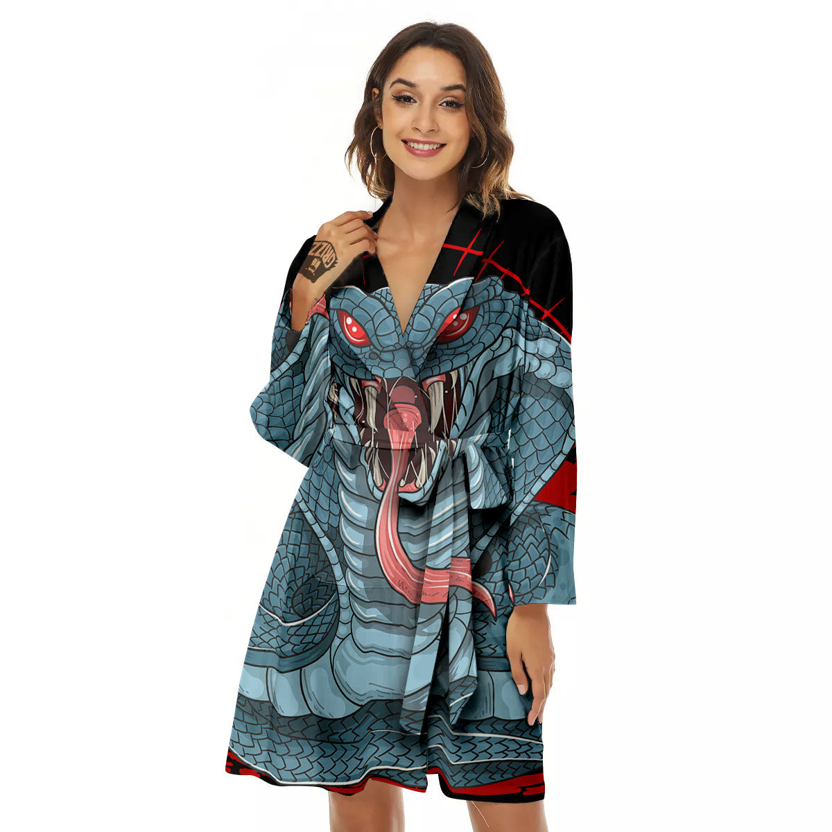King Cobra Body Blue Print Women's Robe-grizzshop