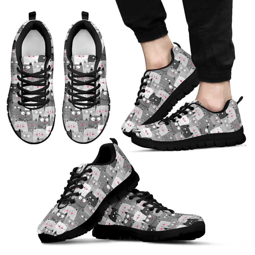 Kitten Cat Pattern Print Black Sneaker Shoes For Men Women-grizzshop