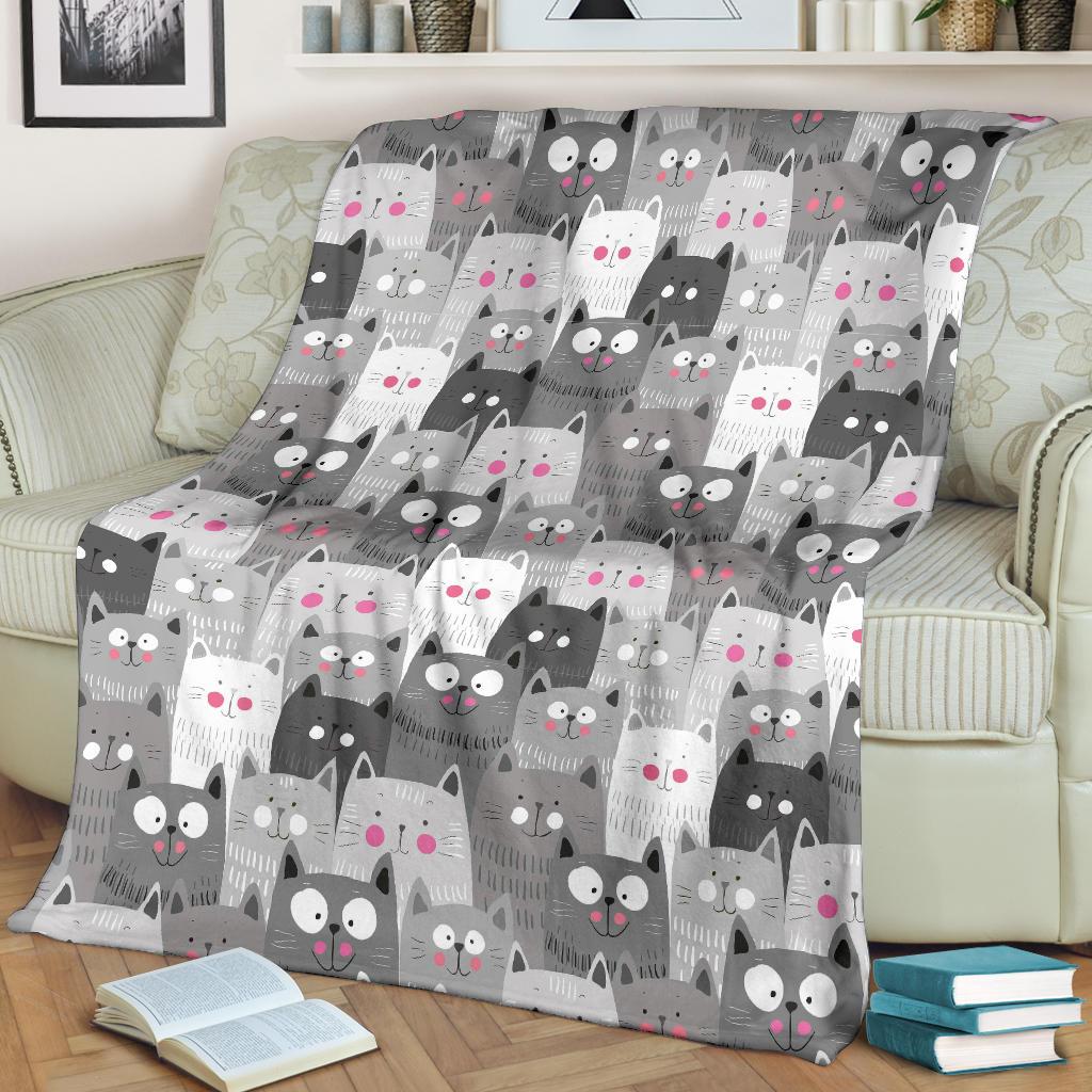 Kitten Cat Pattern Print Blanket-grizzshop