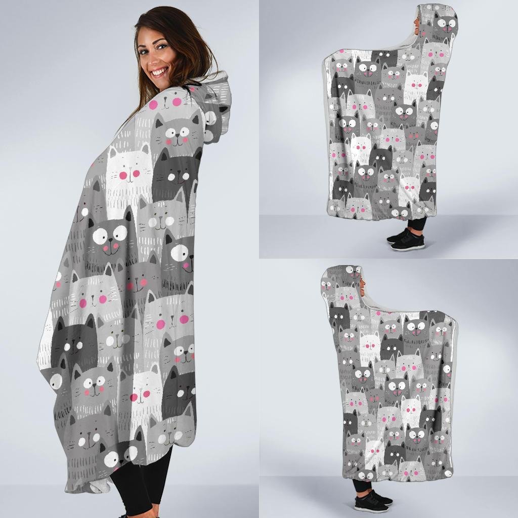 Kitten Cat Pattern Print Hooded Blanket-grizzshop