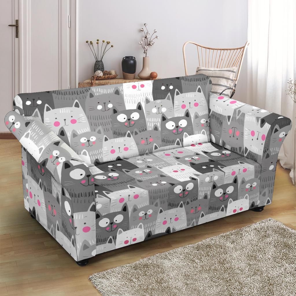 Kitten Cat Pattern Print Loveseat Cover-grizzshop