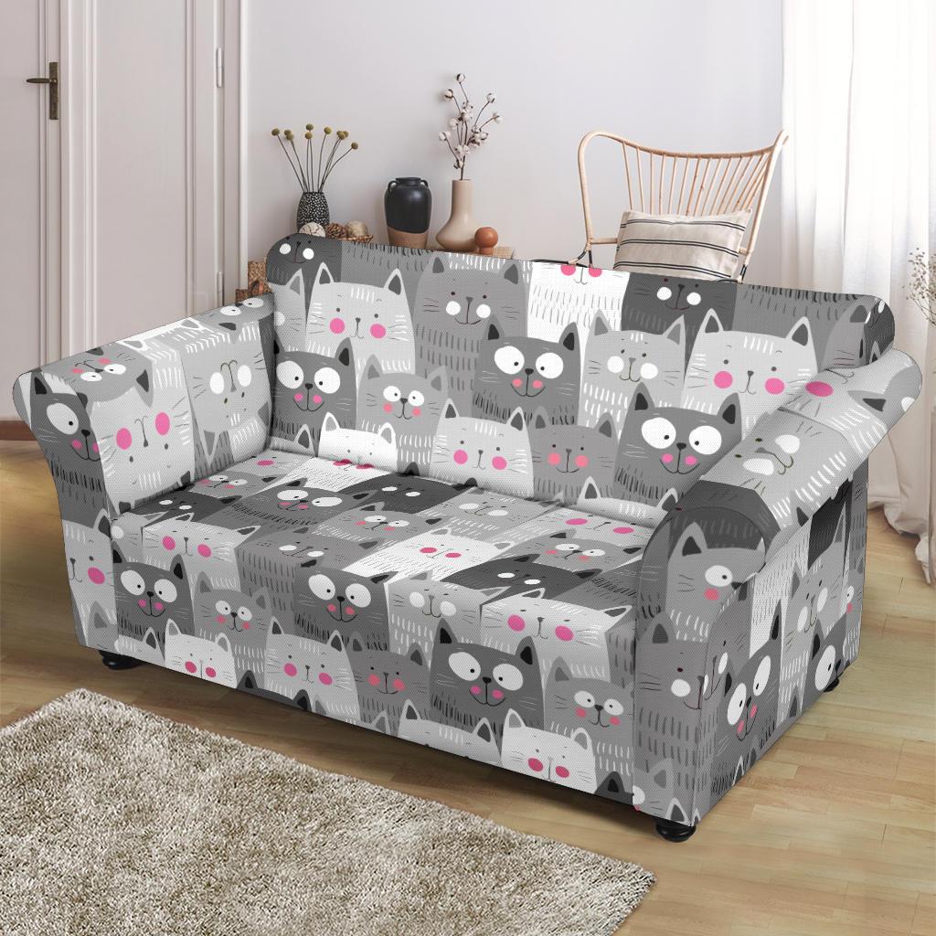 Kitten Cat Pattern Print Loveseat Cover-grizzshop