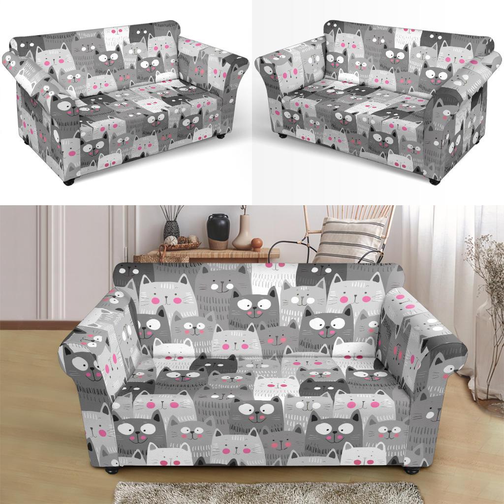 Kitten Cat Pattern Print Loveseat Cover-grizzshop