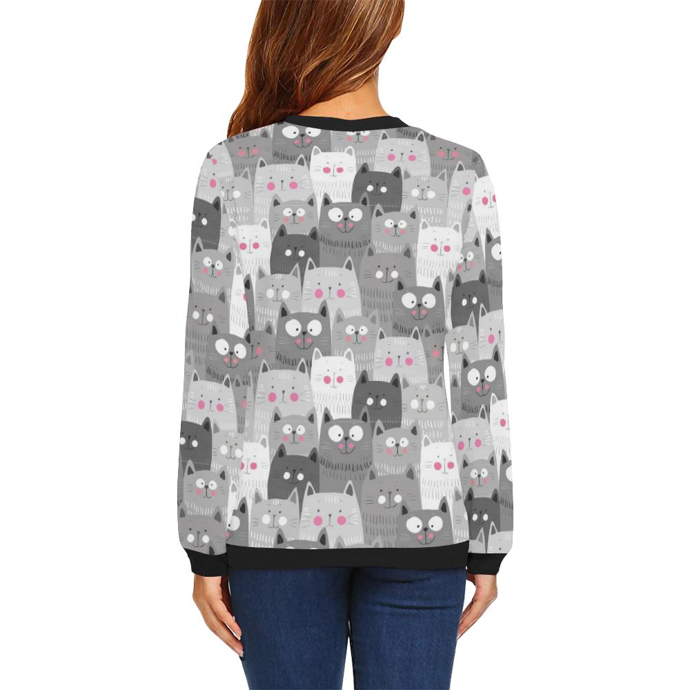 Kitten Cat Pattern Print Women Crewneck Sweatshirt-grizzshop