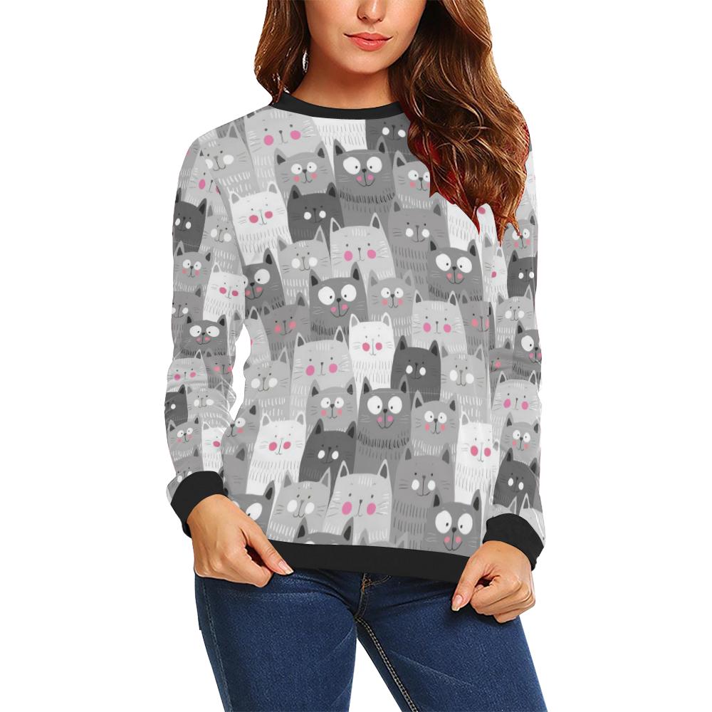 Kitten Cat Pattern Print Women Crewneck Sweatshirt-grizzshop