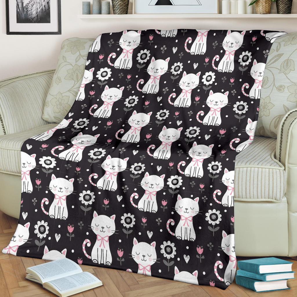 Kitten Floral Cat Pattern Print Blanket-grizzshop
