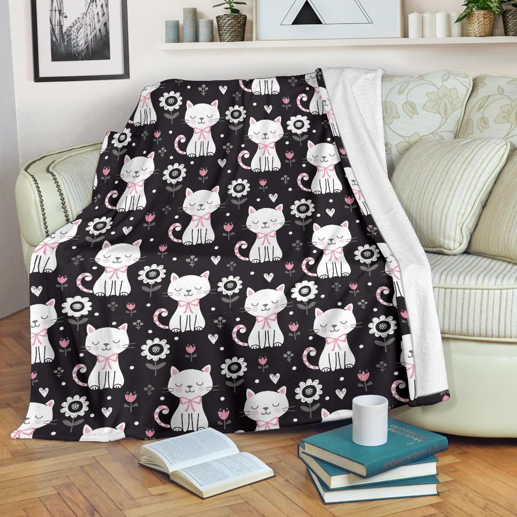 Kitten Floral Cat Pattern Print Blanket-grizzshop