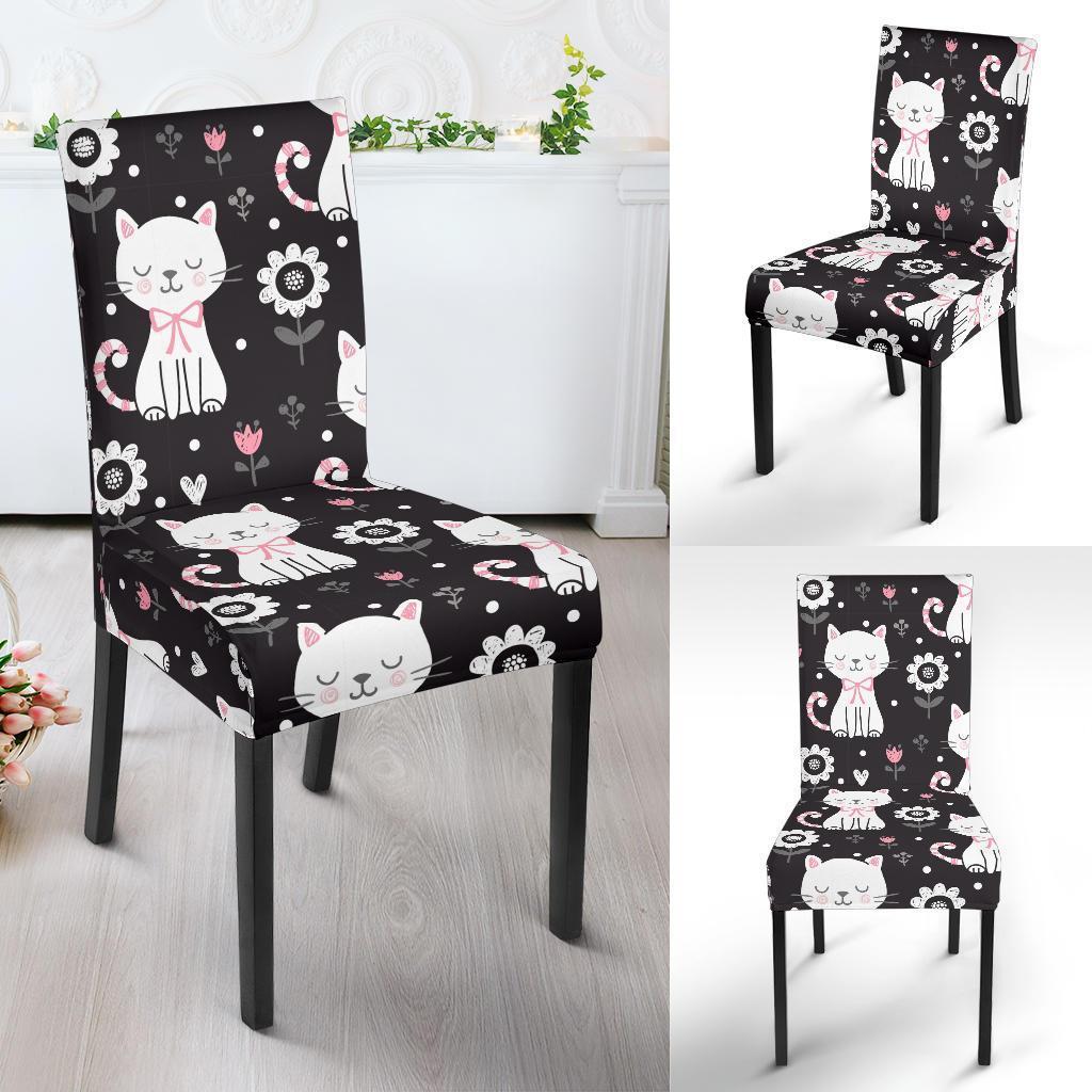 Kitten Floral Cat Pattern Print Chair Cover-grizzshop