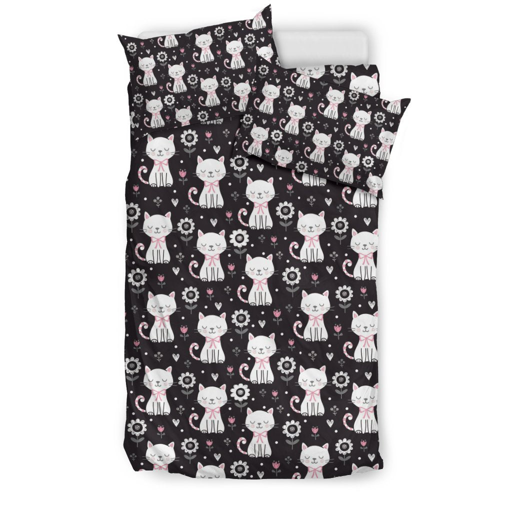 Kitten Floral Cat Pattern Print Duvet Cover Bedding Set-grizzshop