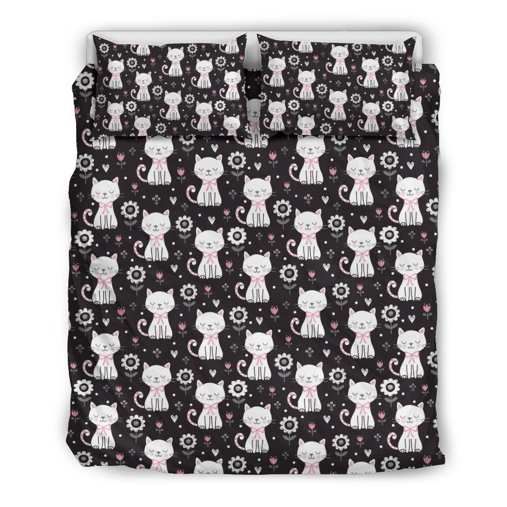 Kitten Floral Cat Pattern Print Duvet Cover Bedding Set-grizzshop