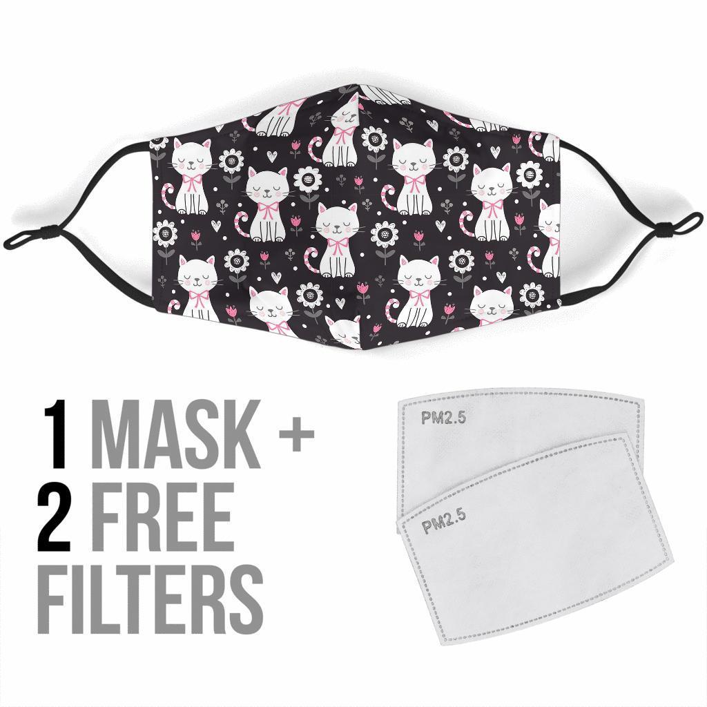 Kitten Floral Cat Pattern Print Face Mask-grizzshop