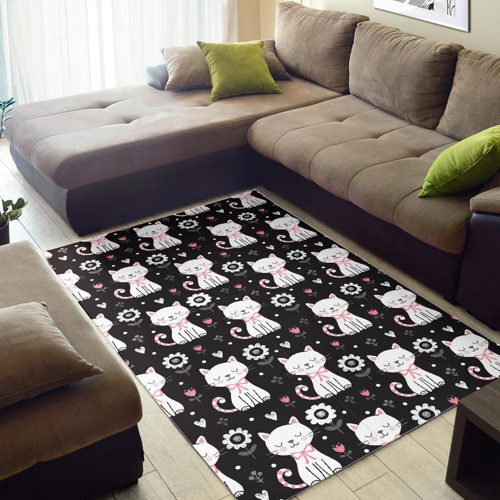 Kitten Floral Cat Pattern Print Floor Mat-grizzshop