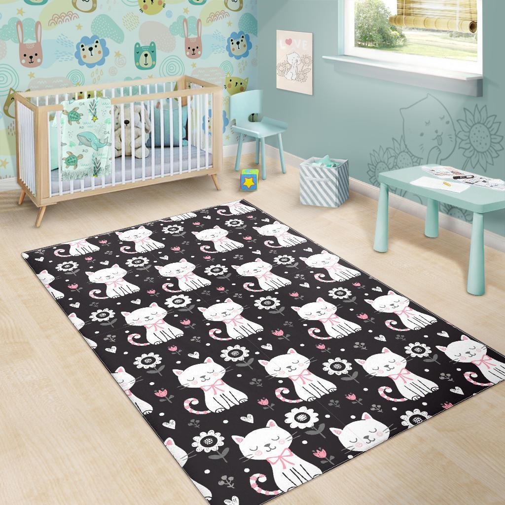 Kitten Floral Cat Pattern Print Floor Mat-grizzshop