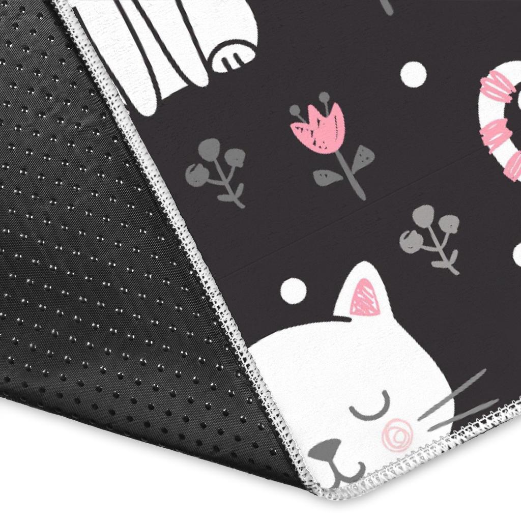 Kitten Floral Cat Pattern Print Floor Mat-grizzshop