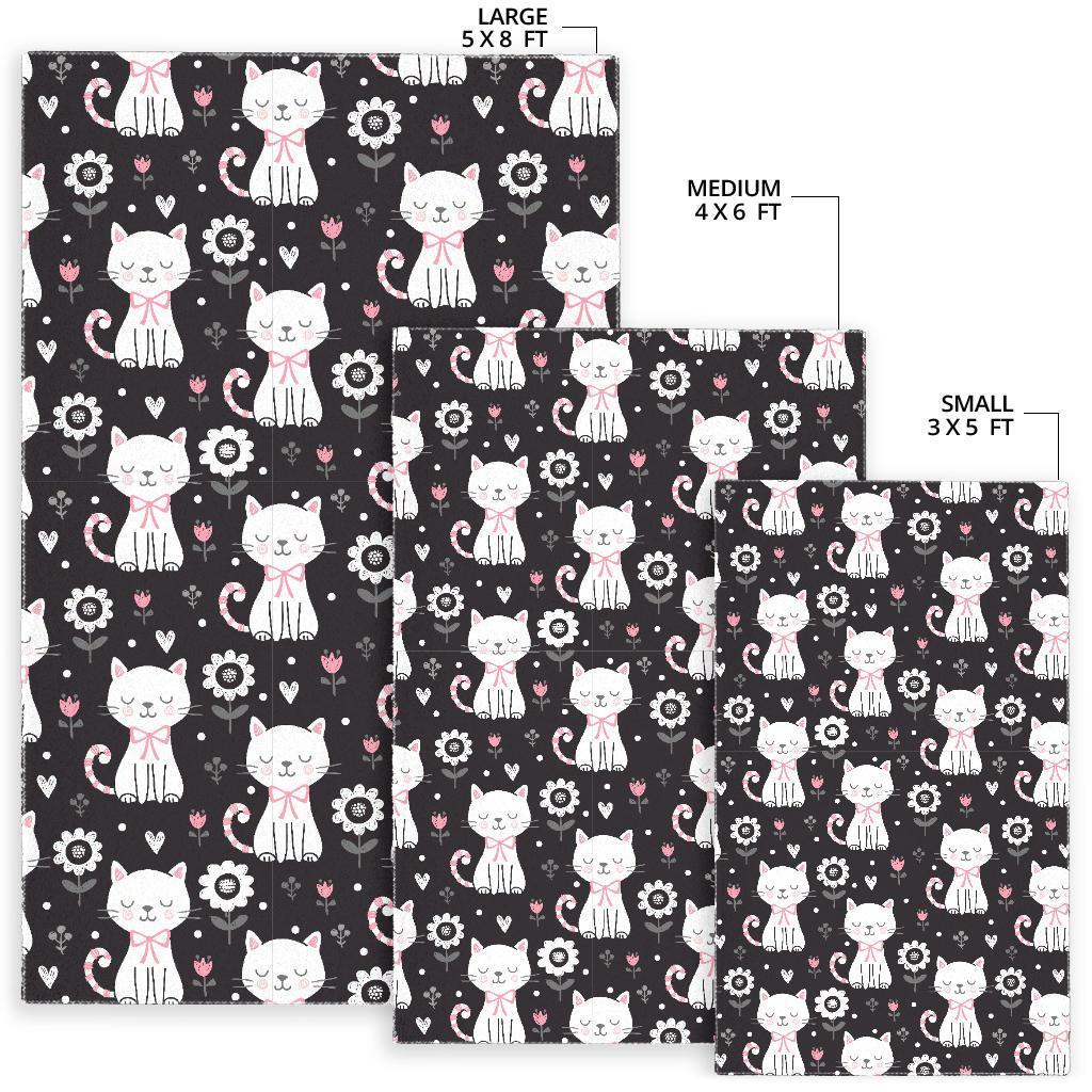 Kitten Floral Cat Pattern Print Floor Mat-grizzshop