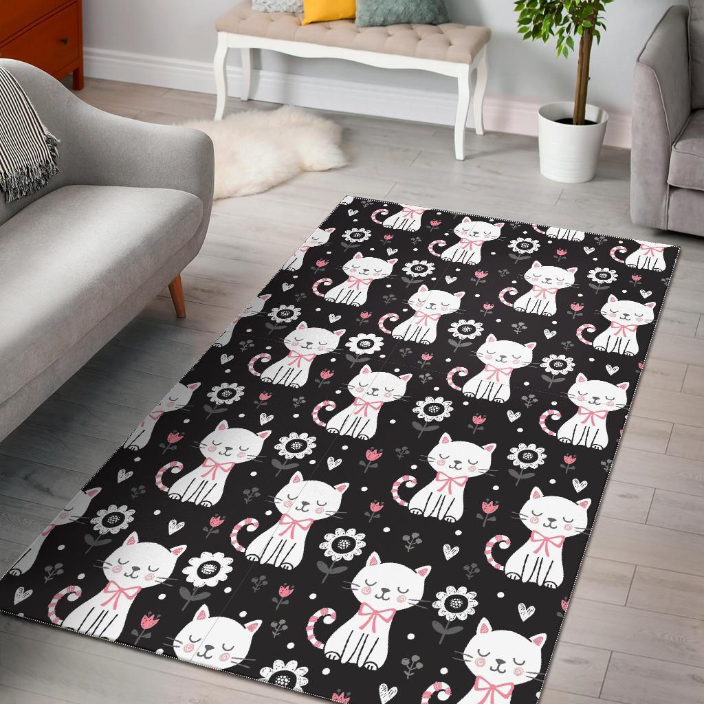 Kitten Floral Cat Pattern Print Floor Mat-grizzshop