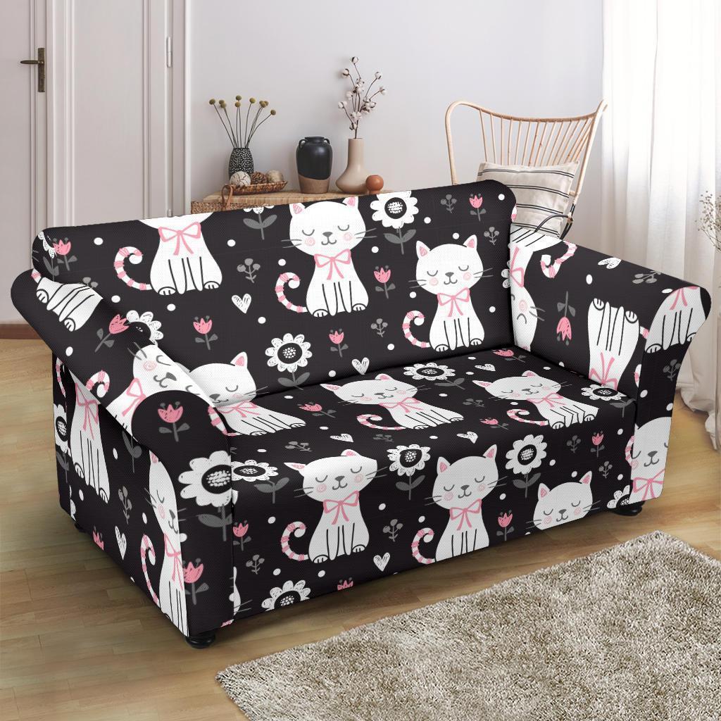 Kitten Floral Cat Pattern Print Loveseat Cover-grizzshop