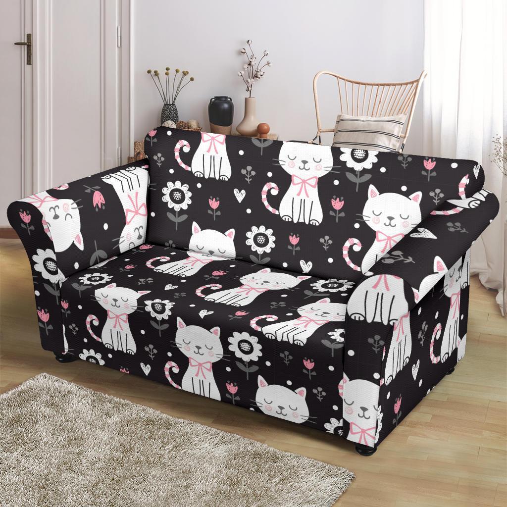 Kitten Floral Cat Pattern Print Loveseat Cover-grizzshop