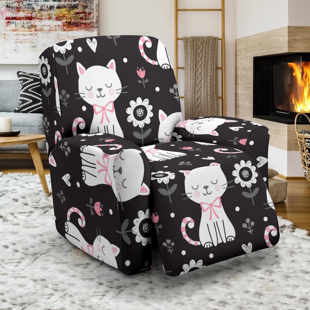 Kitten Floral Cat Pattern Print Recliner Cover-grizzshop