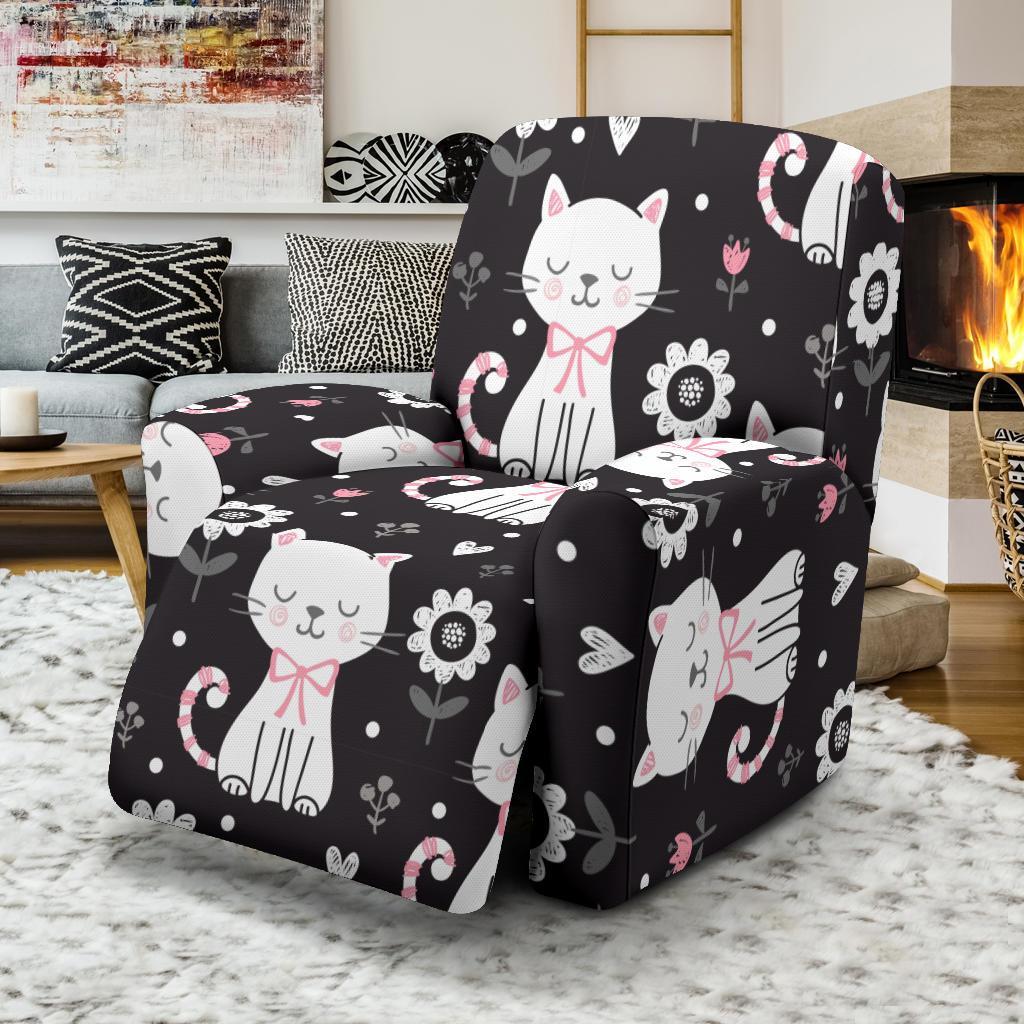 Kitten Floral Cat Pattern Print Recliner Cover-grizzshop