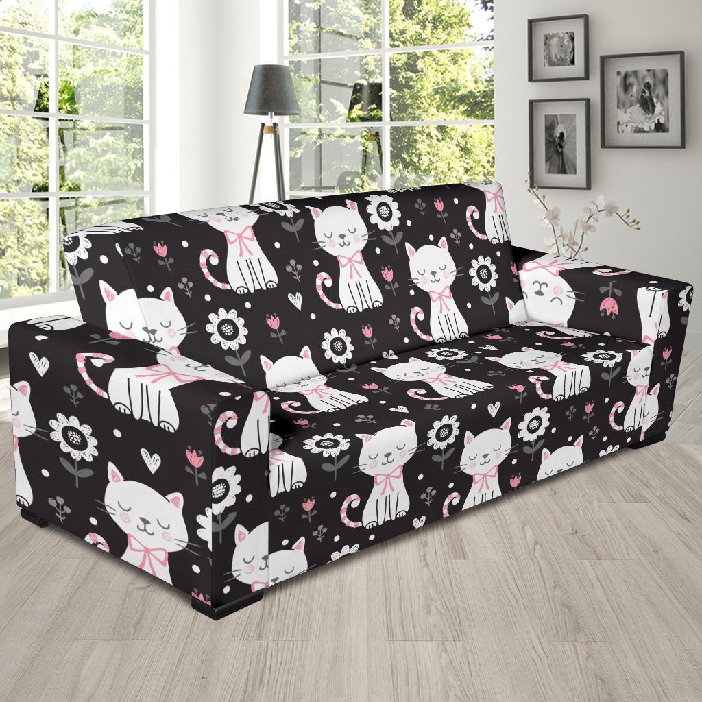 Kitten Floral Cat Pattern Print Sofa Covers-grizzshop