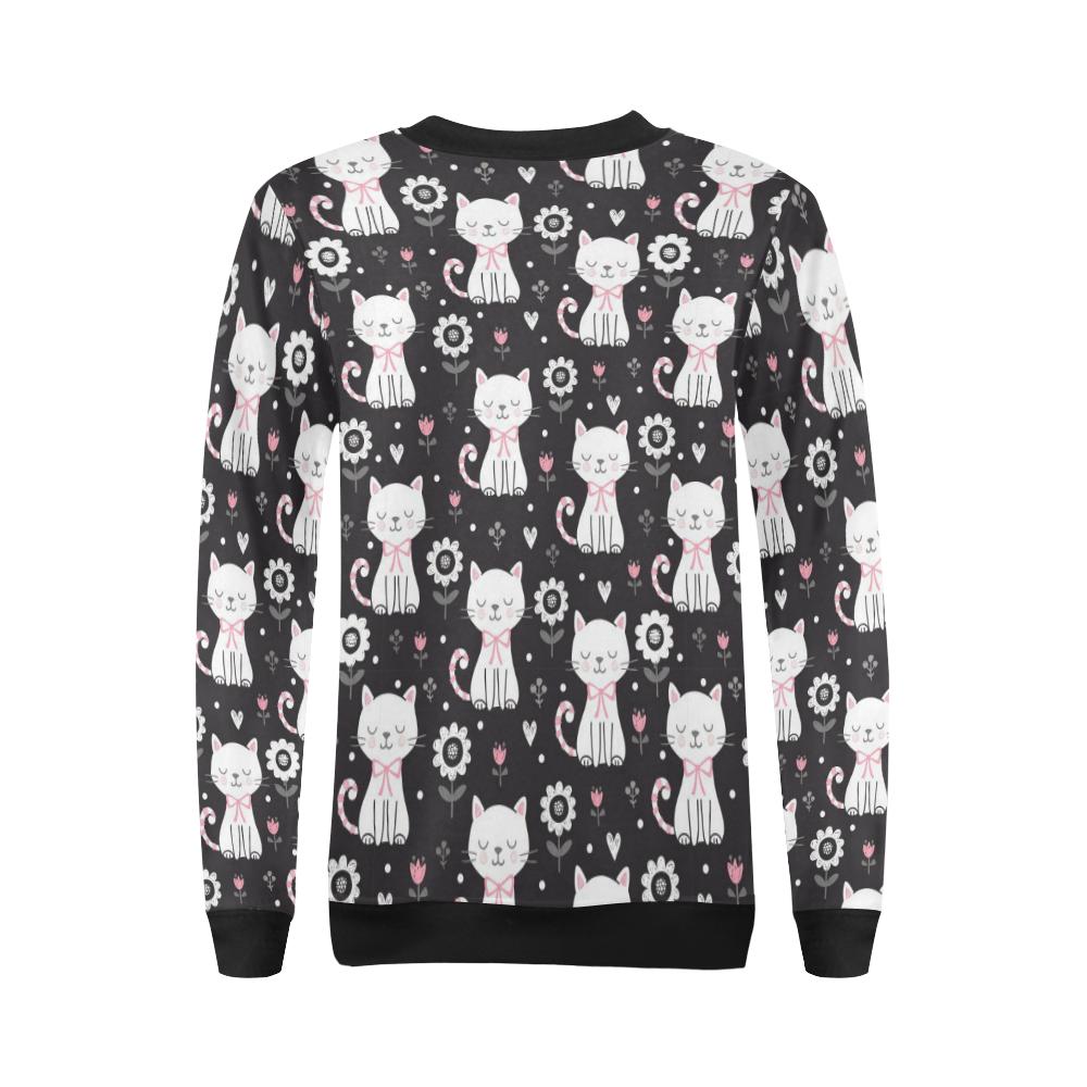 Kitten Floral Cat Pattern Print Women Crewneck Sweatshirt-grizzshop