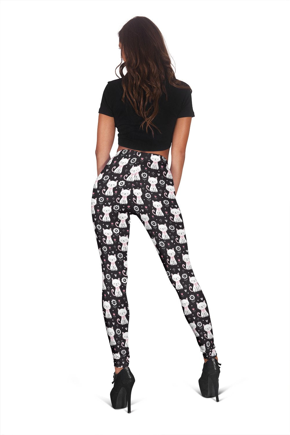 Kitten Floral Cat Pattern Print Women Leggings-grizzshop