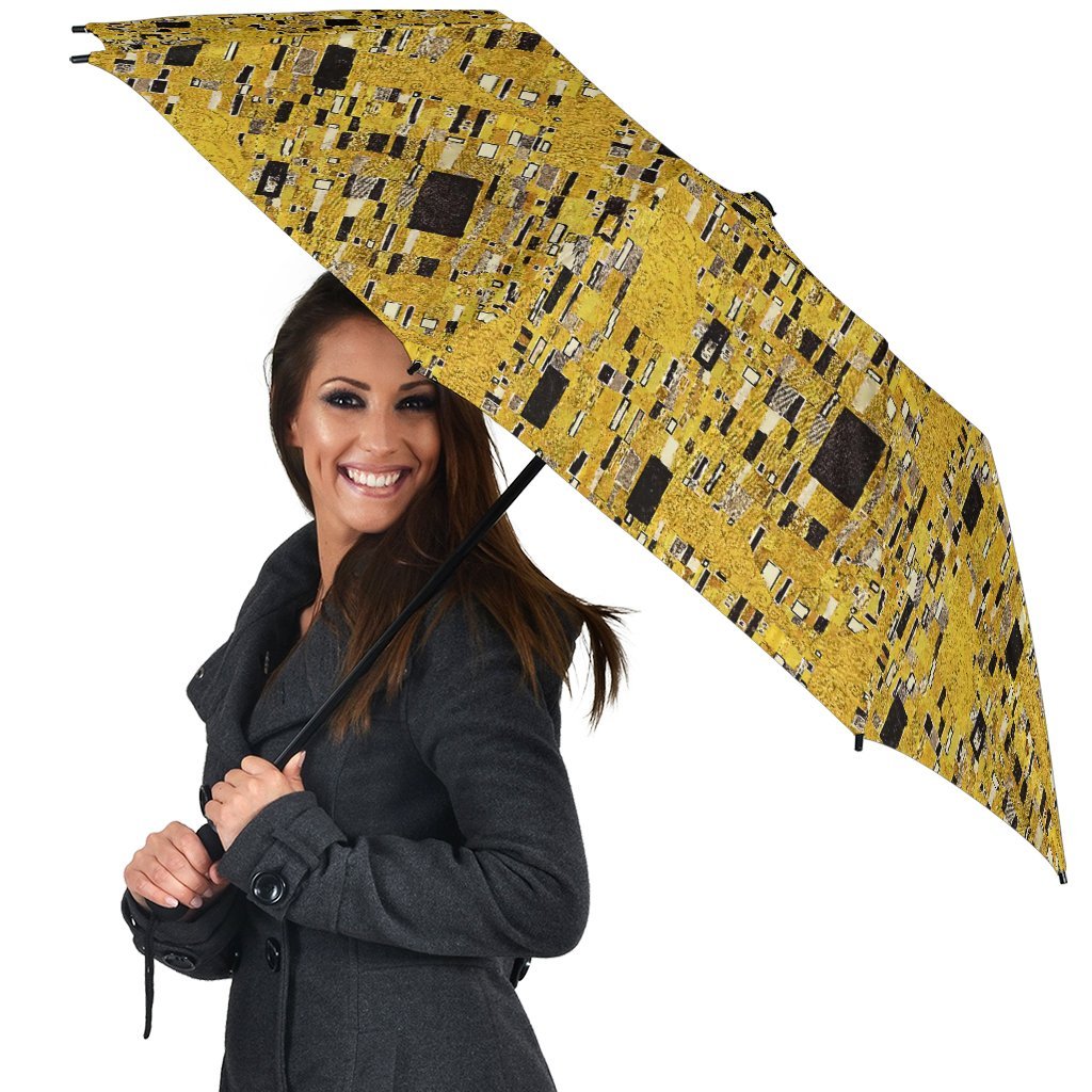 Klimt Gold Print Pattern Automatic Foldable Umbrella-grizzshop