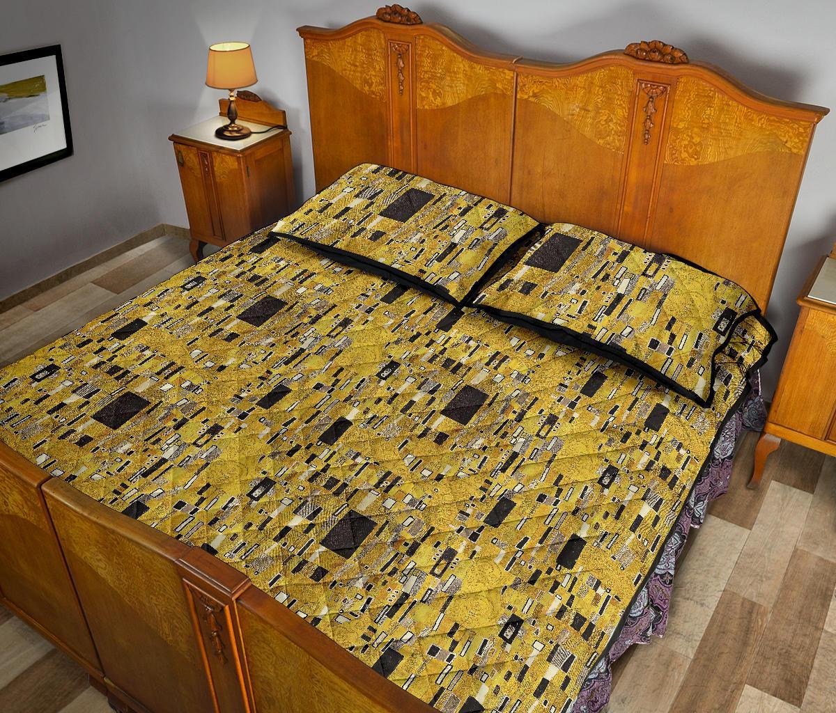 Klimt Gold Print Pattern Bed Set Quilt-grizzshop