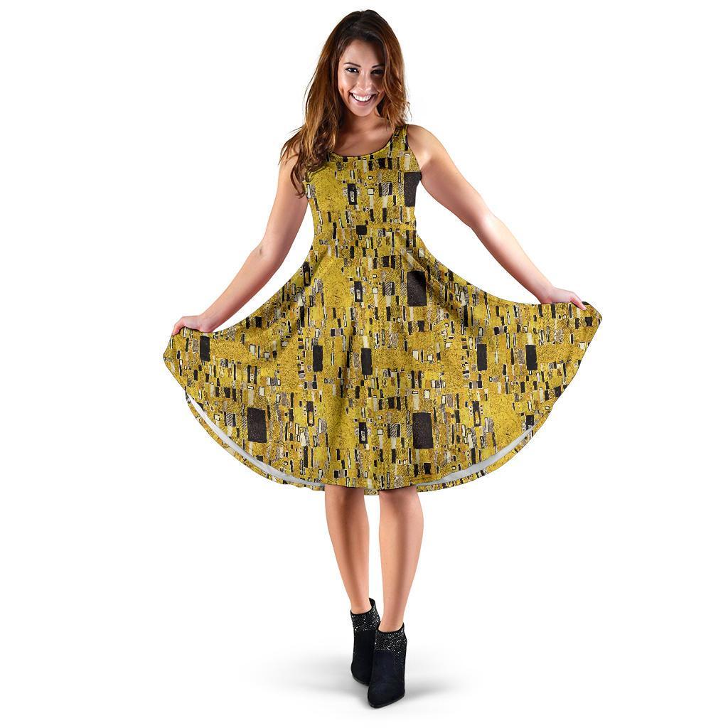 Klimt Gold Print Pattern Dress-grizzshop