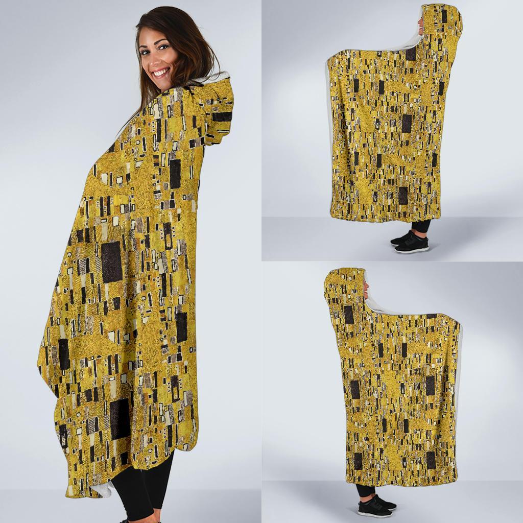 Klimt Gold Print Pattern Hooded Blanket-grizzshop