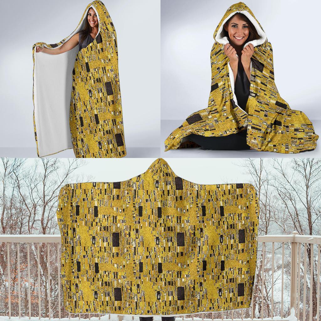 Klimt Gold Print Pattern Hooded Blanket-grizzshop