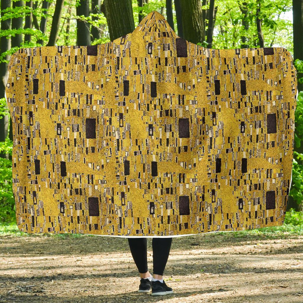 Klimt Gold Print Pattern Hooded Blanket-grizzshop