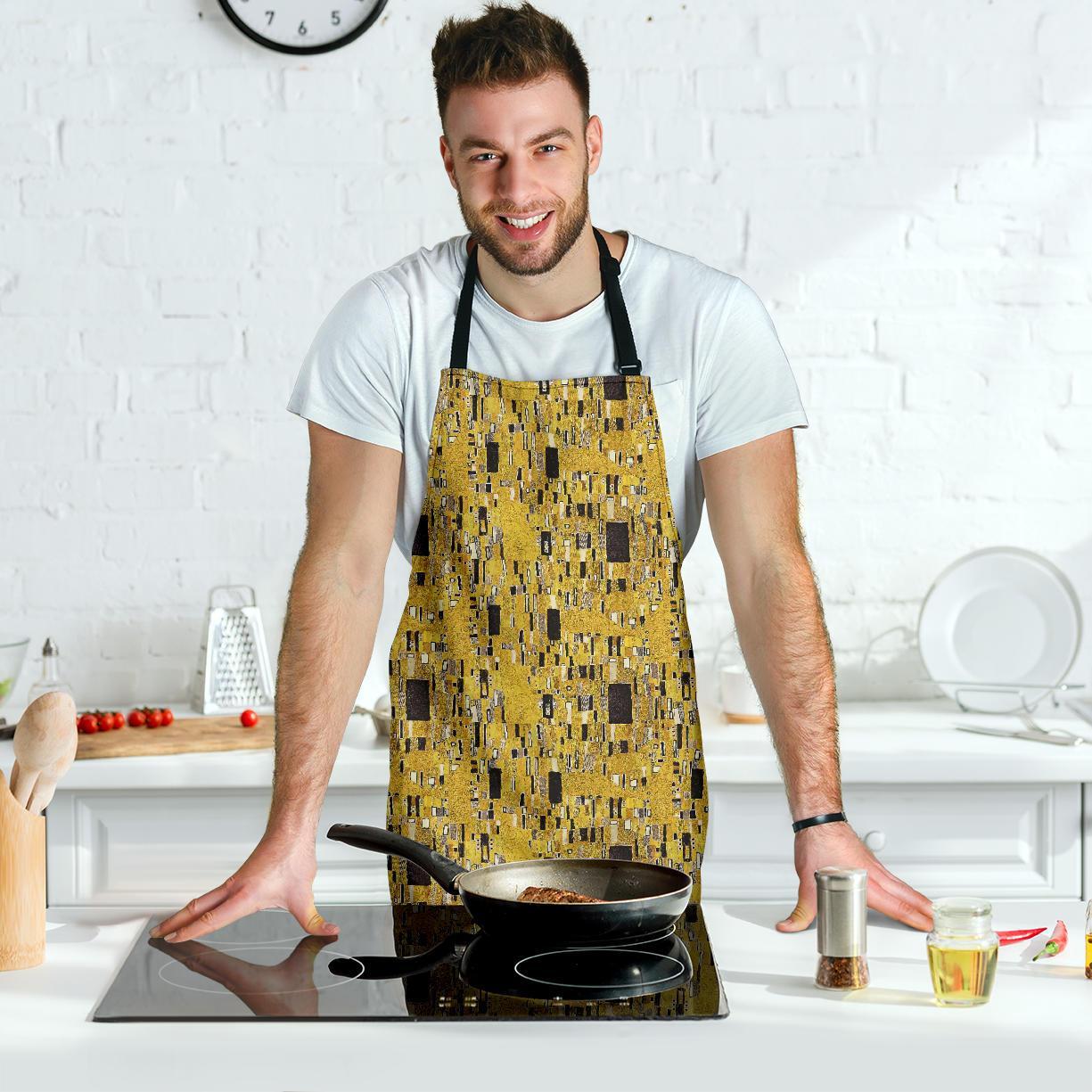 Klimt Gold Print Pattern Men's Apron-grizzshop