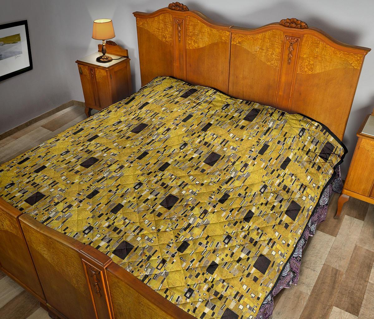 Klimt Gold Print Pattern Quilt-grizzshop