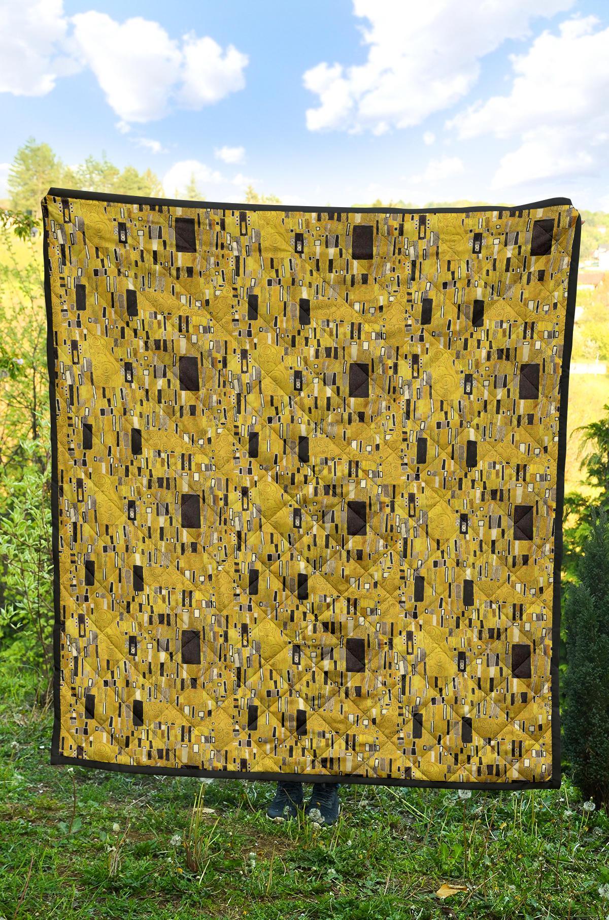 Klimt Gold Print Pattern Quilt-grizzshop