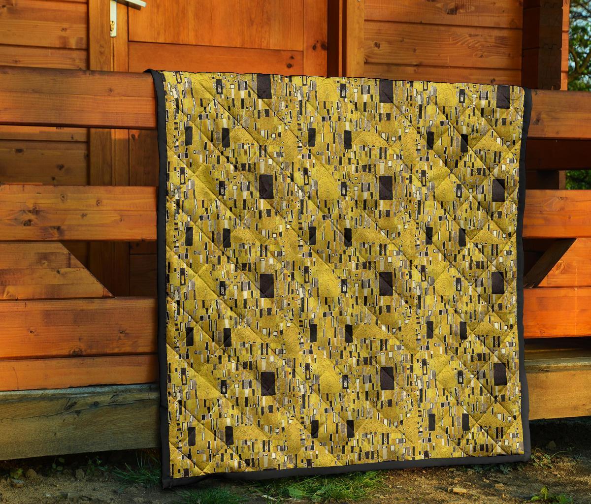 Klimt Gold Print Pattern Quilt-grizzshop