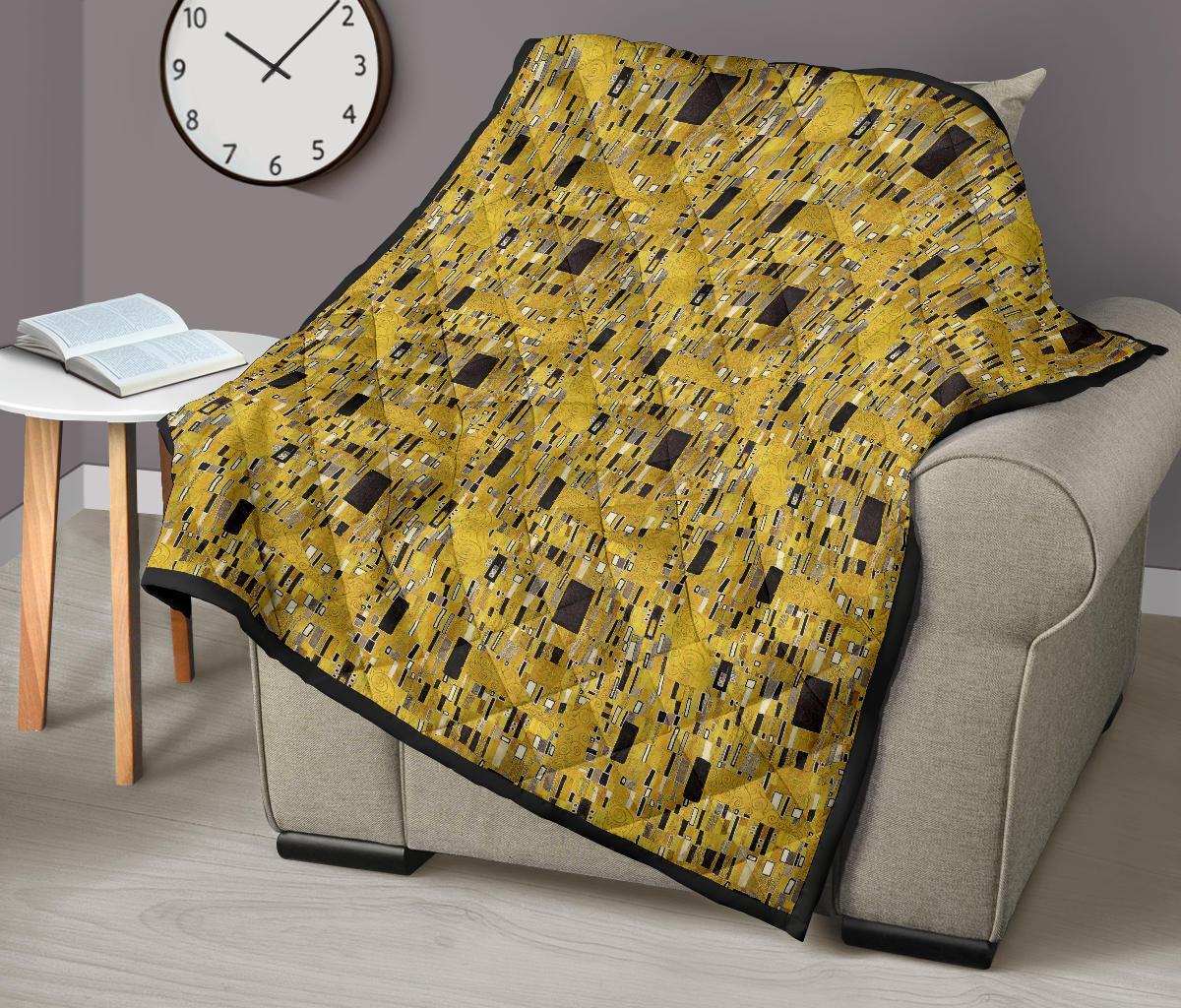 Klimt Gold Print Pattern Quilt-grizzshop