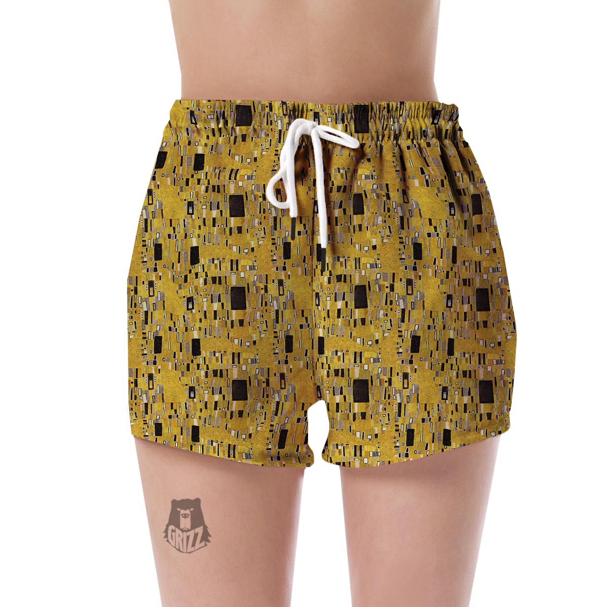 Klimt Gold Print Pattern Women's Shorts-grizzshop