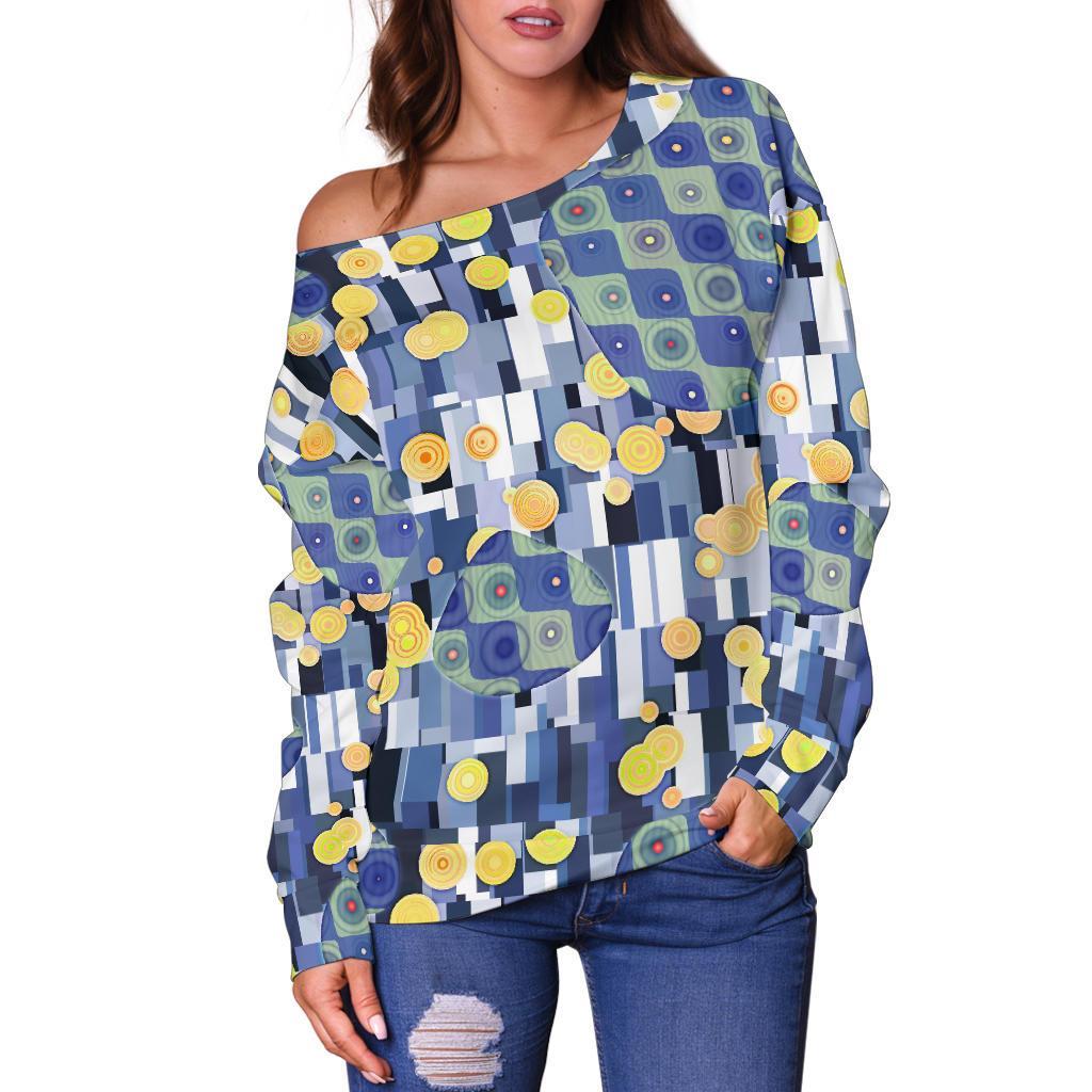 Klimt Pattern Print Women Off Shoulder Sweatshirt-grizzshop