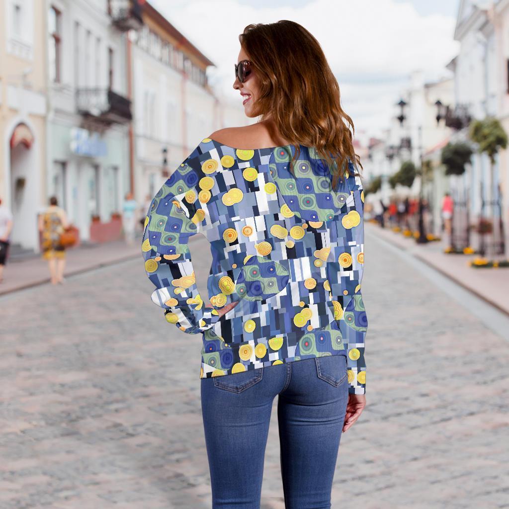 Klimt Pattern Print Women Off Shoulder Sweatshirt-grizzshop
